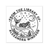 Mermaid Lying on Rocks, Moon Library Book Name Permastempel (Design)