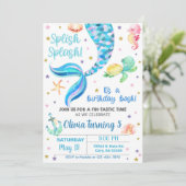 Mermaid Mädchen Geburtstagseinladung. Einladung (Stehend Vorderseite)