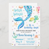 Mermaid Mädchen Geburtstagseinladung. Einladung (Vorne/Hinten)