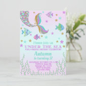 Mermaid Mädchen Geburtstagseinladung. Einladung (Stehend Vorderseite)