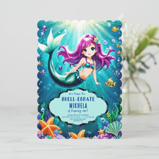 Mermaid Magic Birthday Einladungen - Splash (Stehend Vorderseite)