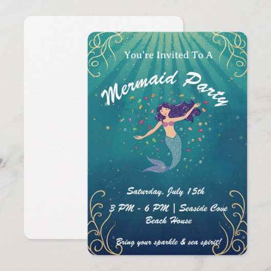 Mermaid Magic Birthday Invite Einladung (Vorne/Hinten)