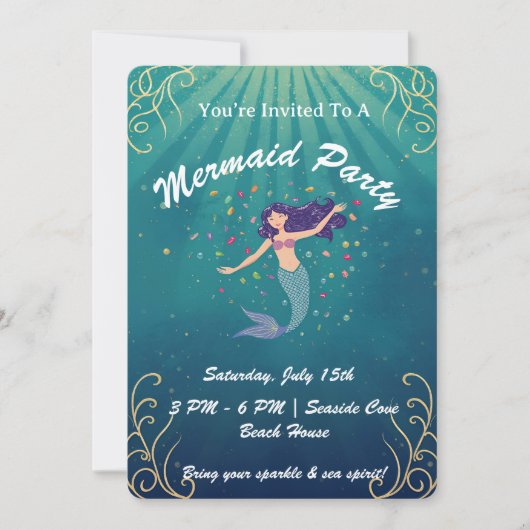 Mermaid Magic Birthday Invite Einladung (Vorderseite)