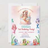 Mermaid Magical 3. Geburtstag Party Girl Einladung (Vorderseite)