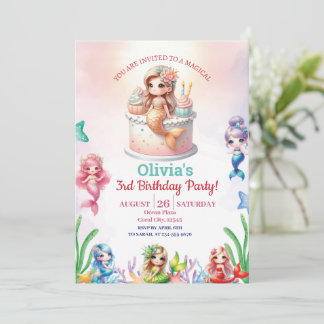 Mermaid Magical 3. Geburtstag Party Girl Einladung