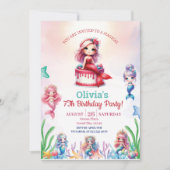 Mermaid Magical 7th Birthday Party Girl Einladung (Vorderseite)