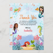 Mermaid Magical Birthday Girl Vielen Dank Flachkar Dankeskarte (Vorne/Hinten)