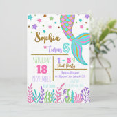 Mermaid Magical Birthday Pool Party Einladung (Stehend Vorderseite)