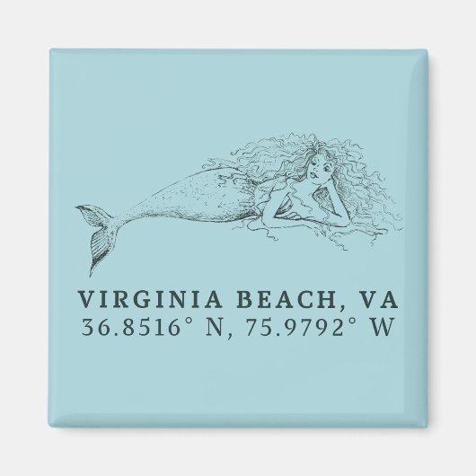 Mermaid Magnet - Koordinaten von Virginia Beach, V (Vorne)