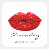 Mermaid Makeup Artist Red Lips Name Bridal Quadratischer Aufkleber (Vorderseite)
