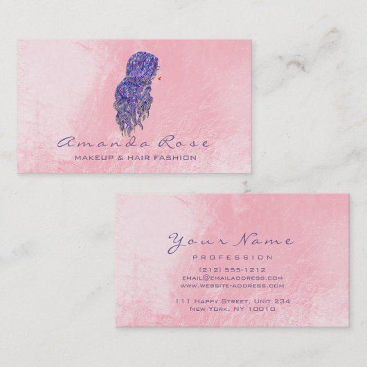 Mermaid Makeup Lashes Friseur Pink Lila Visitenkarte (Vorne/Hinten)