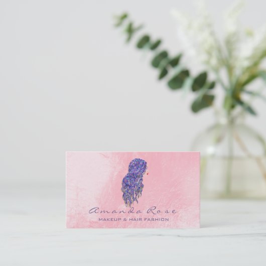 Mermaid Makeup Lashes Friseur Pink Lila Visitenkarte (Stehend Vorderseite)