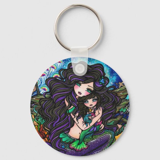Mermaid Mama & Baby Jellyfish Fantasy Art Schlüsse Schlüsselanhänger (Vorderseite)