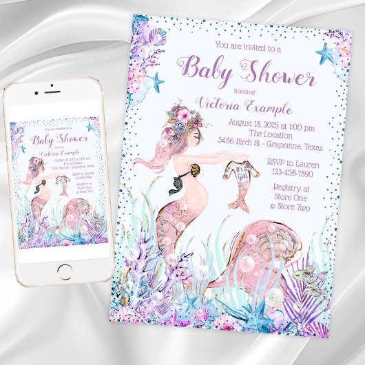 Mermaid Mama Baby Shower Einladungen