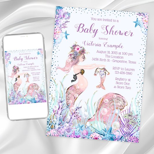 Mermaid Mama Baby Shower Einladungen