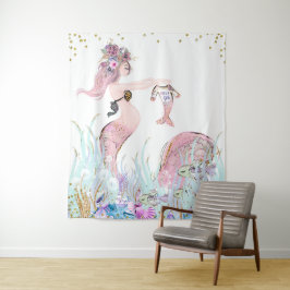 Mermaid Mama Baby Showknopf Hintergrundbanner Wandteppich