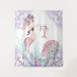 Mermaid Mama Baby Showknopf Hintergrundbanner Wandteppich
