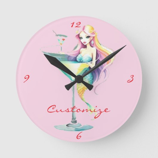 Mermaid Martini Girl Thunder_Cove Runde Wanduhr (Vorderseite)