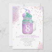 Mermaid Mason Jar Milkshake Girls Birthday Age Inv Einladung (Vorderseite)