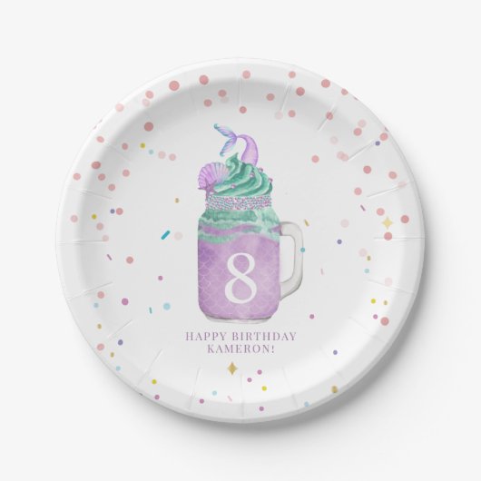 Mermaid Mason Jar Milkshake Girls Birthday Age Pappteller (Vorderseite)