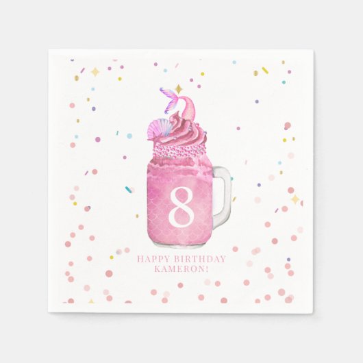 Mermaid Mason Jar Milkshake Girls Pink Birthday Serviette (Vorderseite)