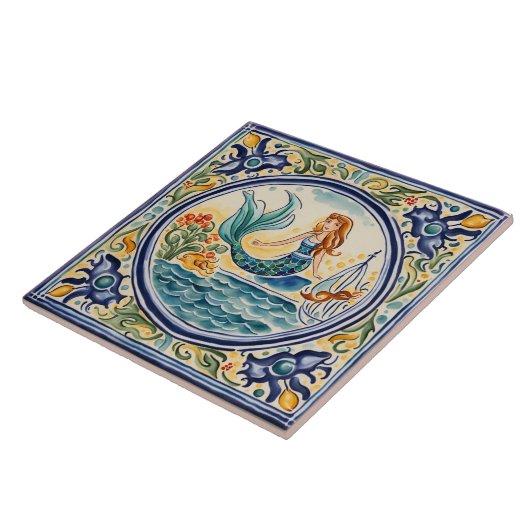 Mermaid Mediterrane Volkskunst Fliese (Seite)