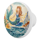 Mermaid Mediterrane Volkskunst Keramikknauf (Rechts)