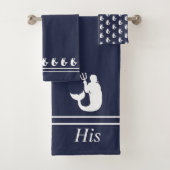 Mermaid Merman Navy Blau und Weiß Seine Badhandtuch Set (Insitu)
