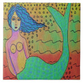 Mermaid mit Blue Hair Abstrakt Digital Painting Fliese (Vorderseite)