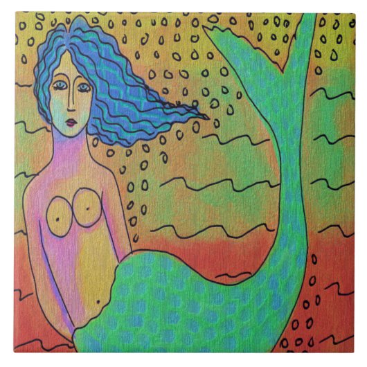 Mermaid mit Blue Hair Abstrakt Digital Painting Fliese (Vorderseite)