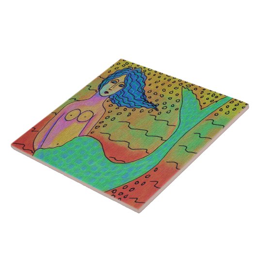 Mermaid mit Blue Hair Abstrakt Digital Painting Fliese (Seite)