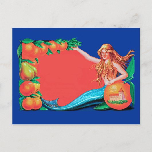Mermaid mit Frucht Vintag Crate Art Postkarte (Vorderseite)