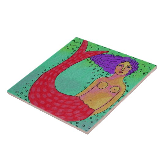 Mermaid mit Lila Abstrakter Haarfarbe Fliese (Seite)