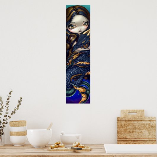 Mermaid mit Schwarz-Meer-Schlange Kunst Print Drag Poster (Küche)