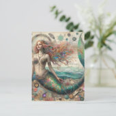 Mermaid Mixed Media Collage Postkarte (Stehend Vorderseite)