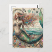 Mermaid Mixed Media Collage Postkarte (Vorne/Hinten)