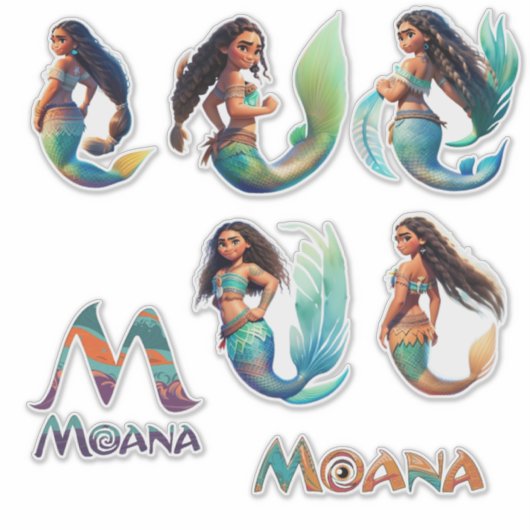 Mermaid Moana Adventures Custom Cut Vinyl Sticker (Vorderseite)