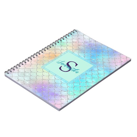 Mermaid Modern Hübsch Name Initial Notebook Notizblock (Linke Seite)