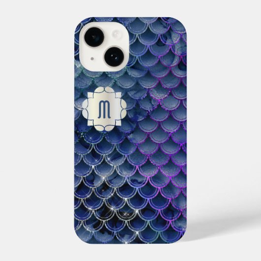 Mermaid Monogram Blue & Lila iPhone 14 Hüllen Hülle (Rückseite)