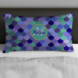 Mermaid Monogram + Name | Aqua Aquamarin Lila Blue Kissenbezug
