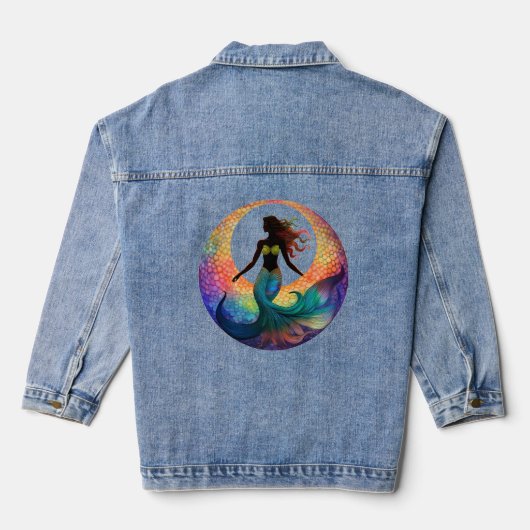 Mermaid Moon Goddess Silhouette | Colorful Graphic Jeansjacke (Rückseite)