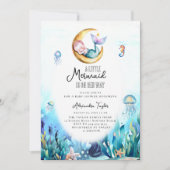 Mermaid Moon Ocean Sea Horse Girl Babydusche Einladung (Vorderseite)