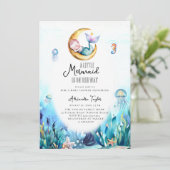 Mermaid Moon Ocean Sea Horse Girl Babydusche Einladung (Stehend Vorderseite)