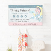 Mermaid Moon & Stars Mystical Pink Hair Sea Siren Banner (Insitu)