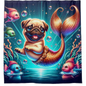 "Mermaid Mops Puppy - Whimsical Fantasy Art" Duschvorhang (Vorderseite)