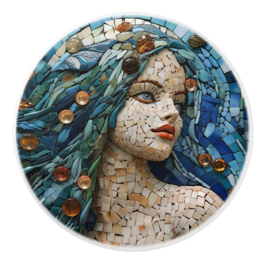 Mermaid Mosaic Nautical Themed Keramik Tile Keramikknauf (Vorderseite)