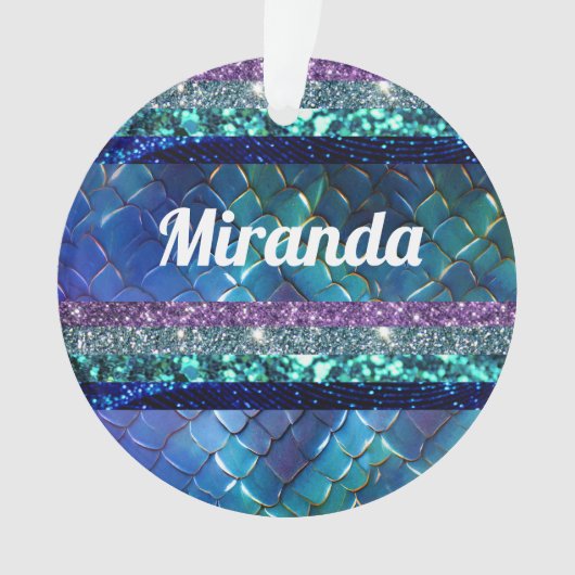 Mermaid Motif Glitzer Personalisierte Gestaltung Ornament (Vorderseite)