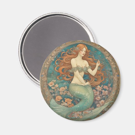 Mermaid Mucha Style Magnet (Vorderseite/Rückseite)