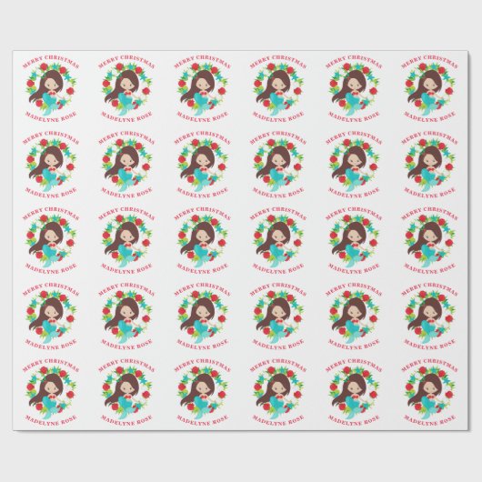 Mermaid Muscheln Personalisiert Name Weihnachten Geschenkpapier (Flach)