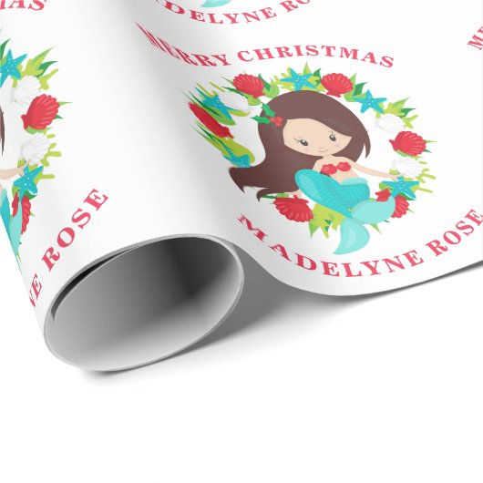Mermaid Muscheln Personalisiert Name Weihnachten Geschenkpapier (Rolleneckpunkt)